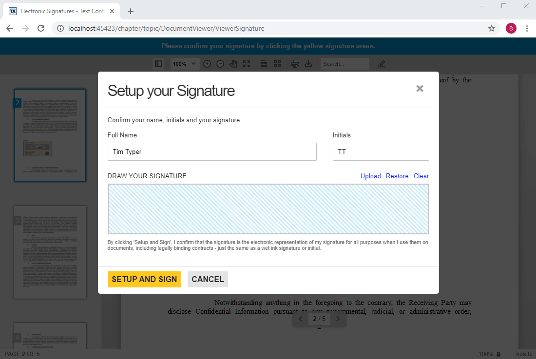 Electronic signatures with TX Text Control
