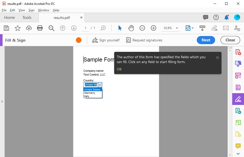 Creating forms with TX Text Control