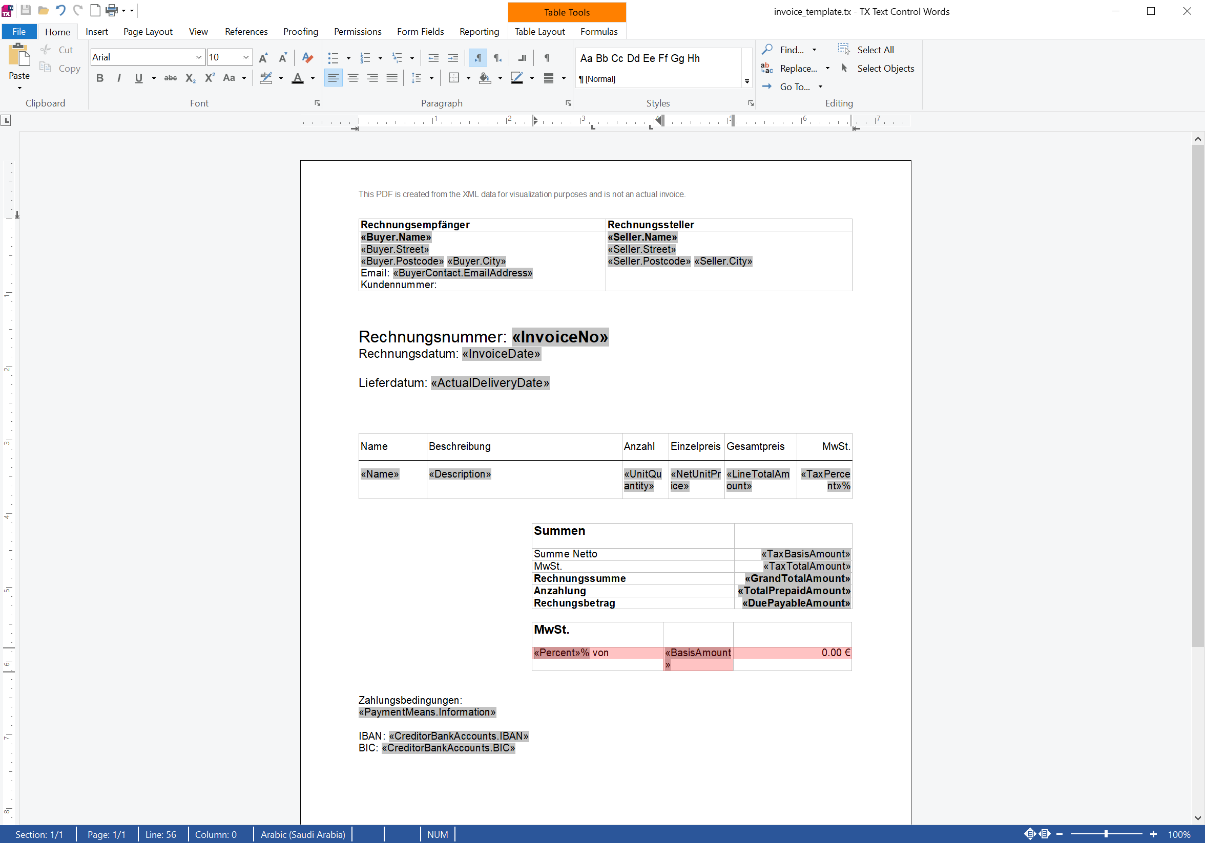 TX Text Control XRechnung Template