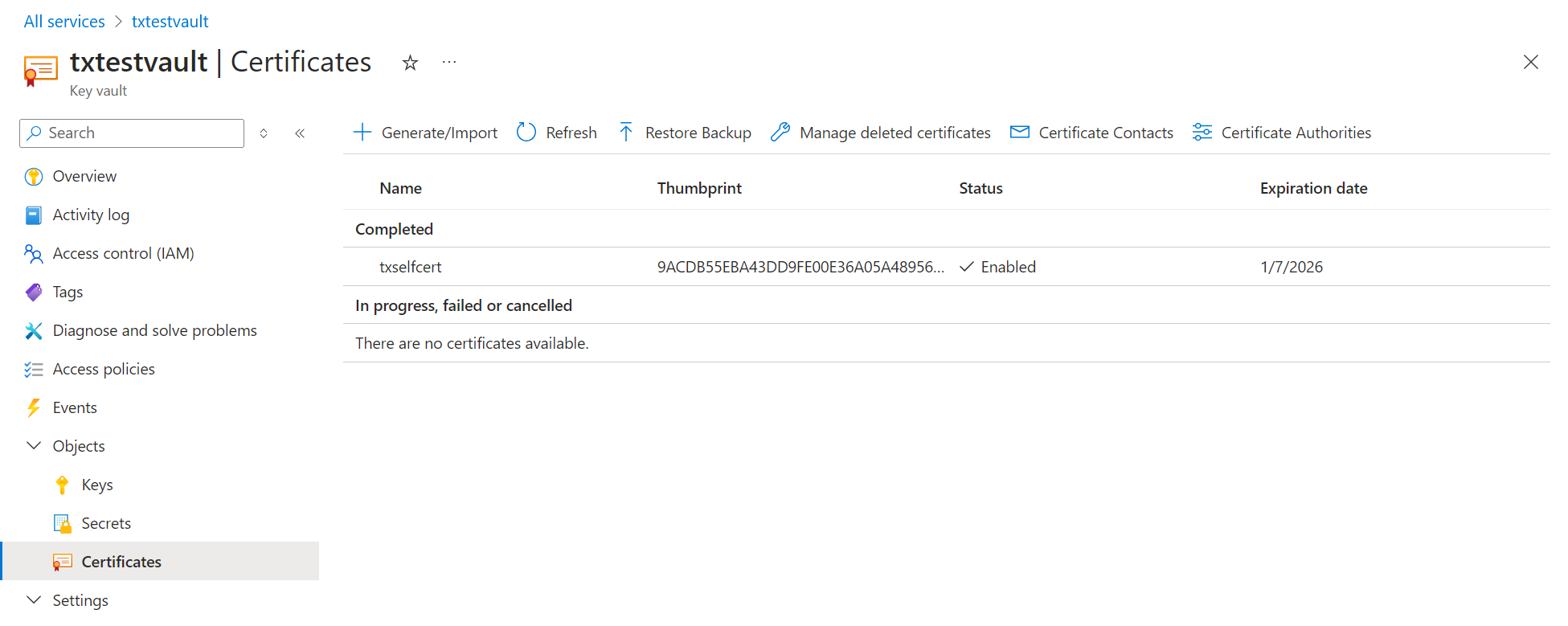 Azure Key Vault Portal
