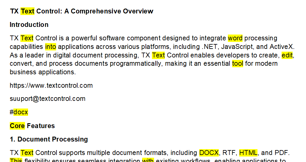 RegEx search on TX Text Control