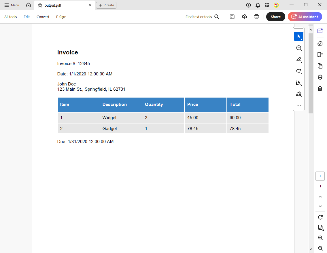 Generated PDF Document