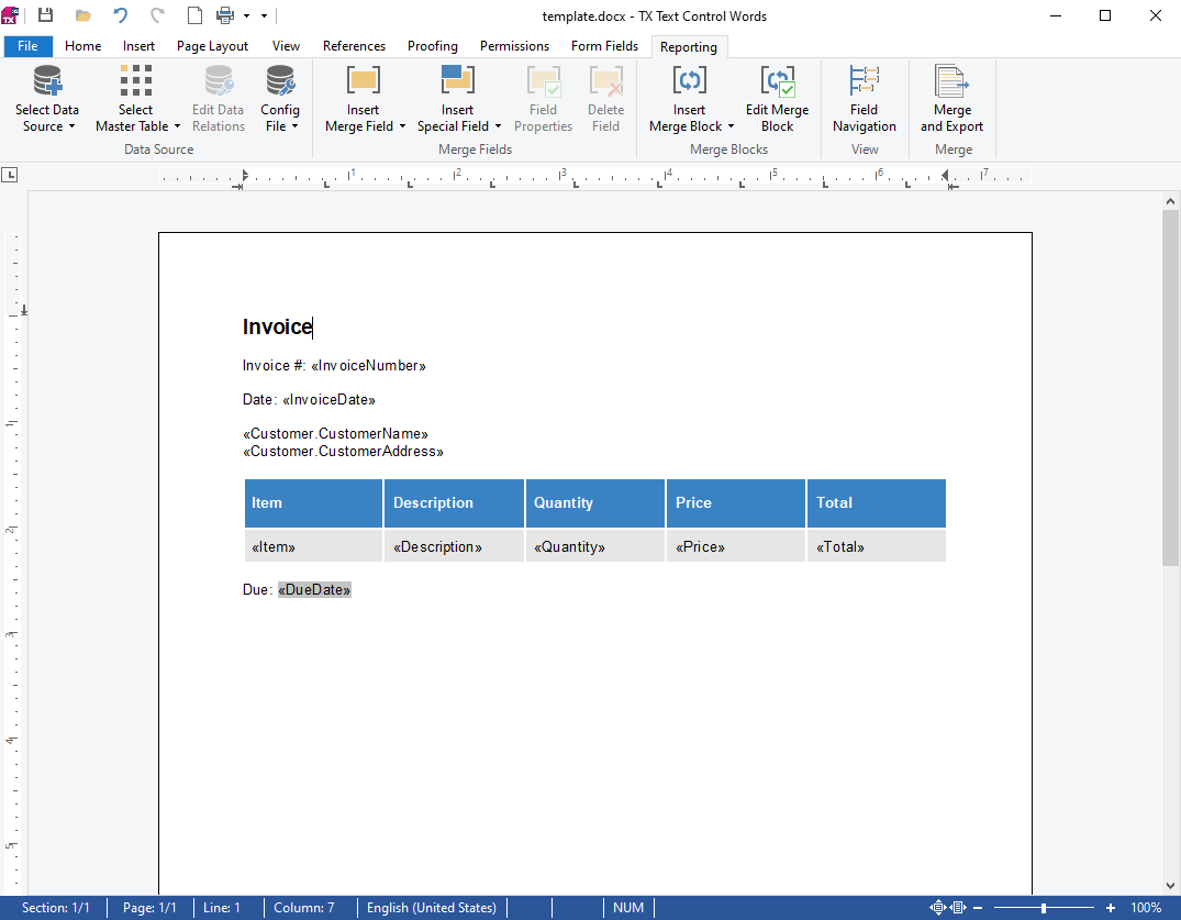 MS Word Mail Merge Template