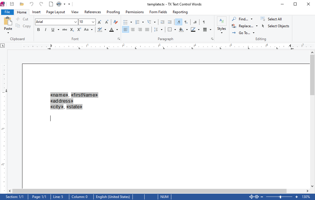 Template in TX Text Control