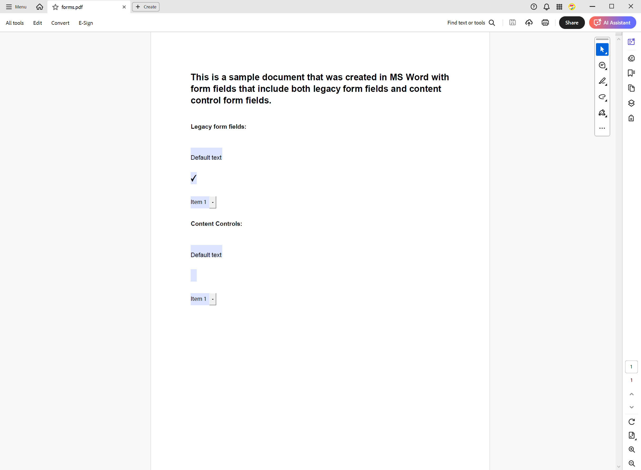 Form fields in PDF