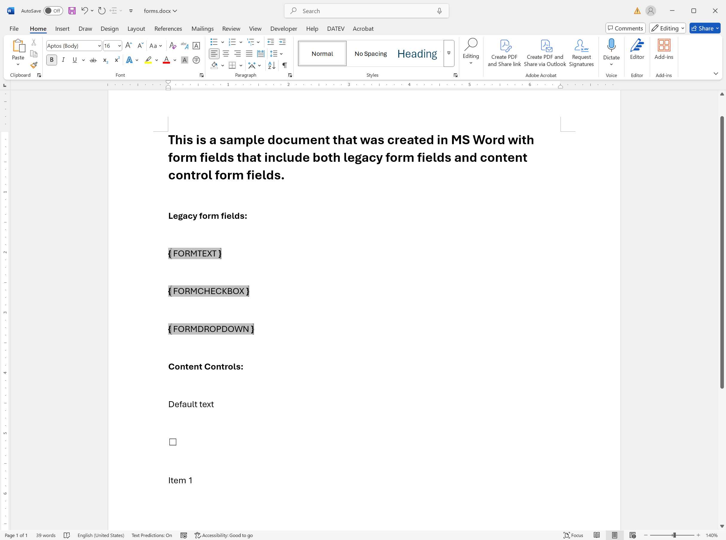 Form fields in MS Word