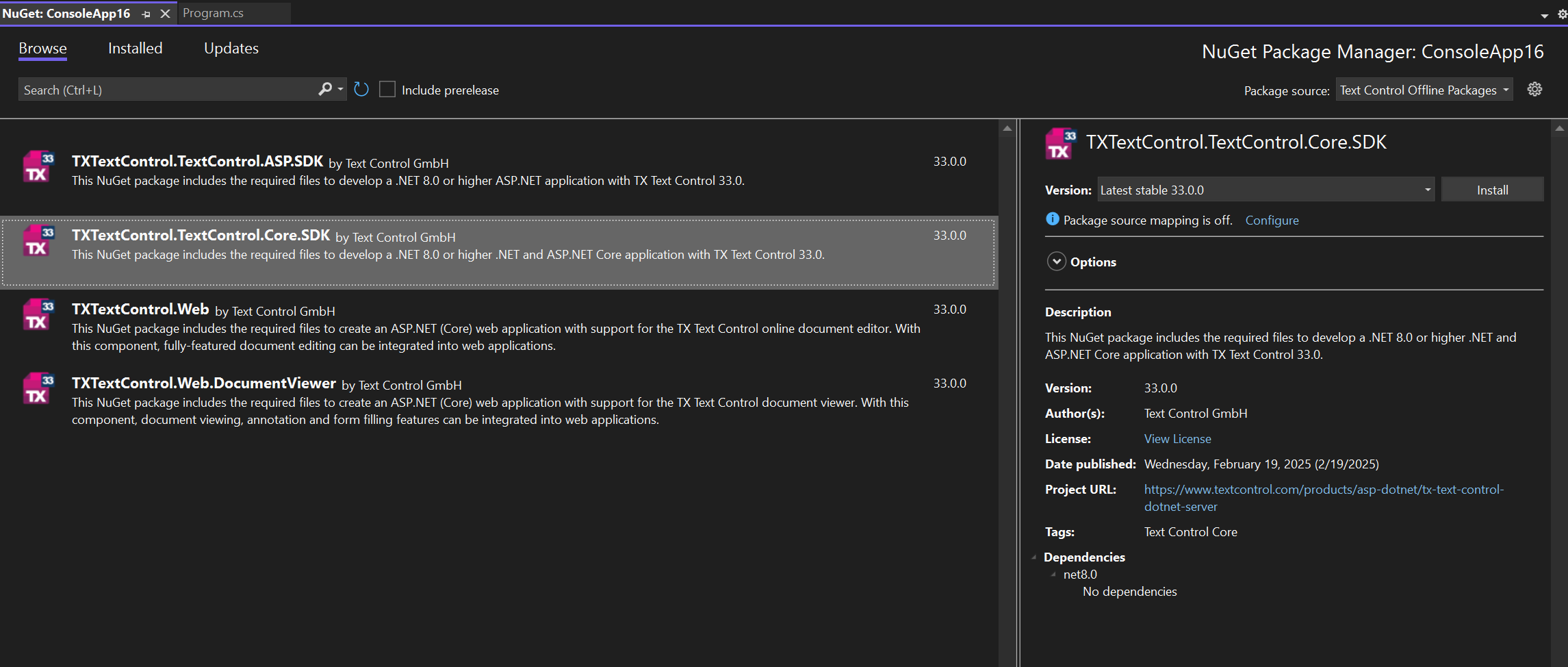 TX Text Control 33.0 NuGet packages