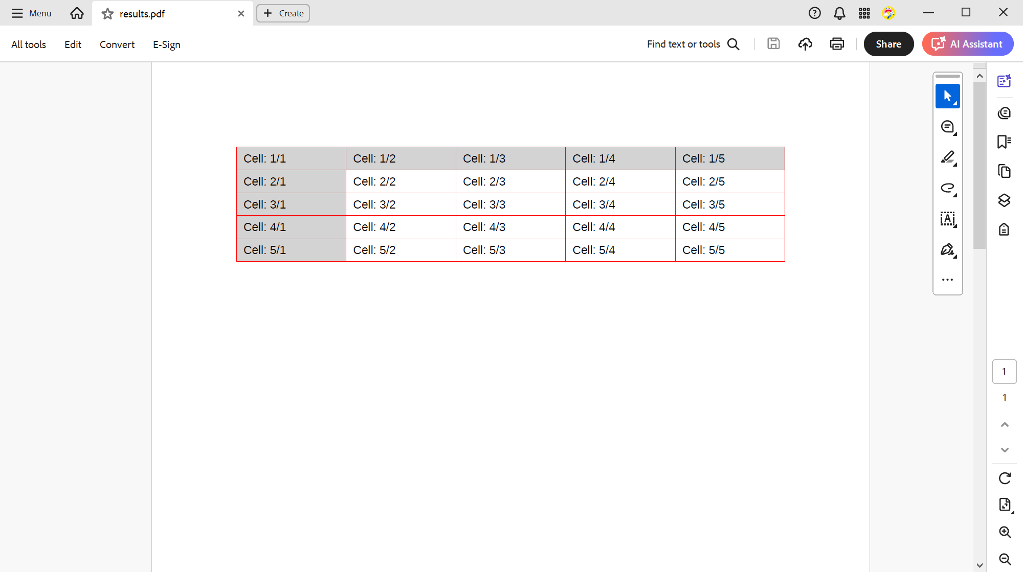Created document with a table