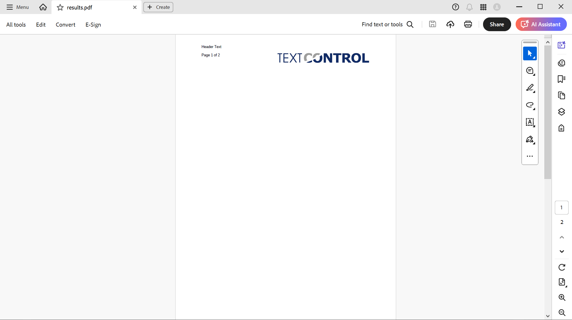 Created document with a header