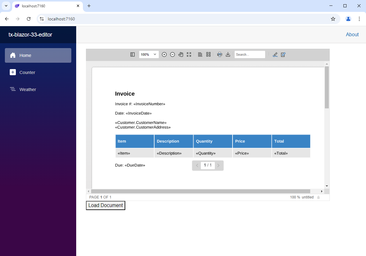Loading documents with TX Text Control Blazor