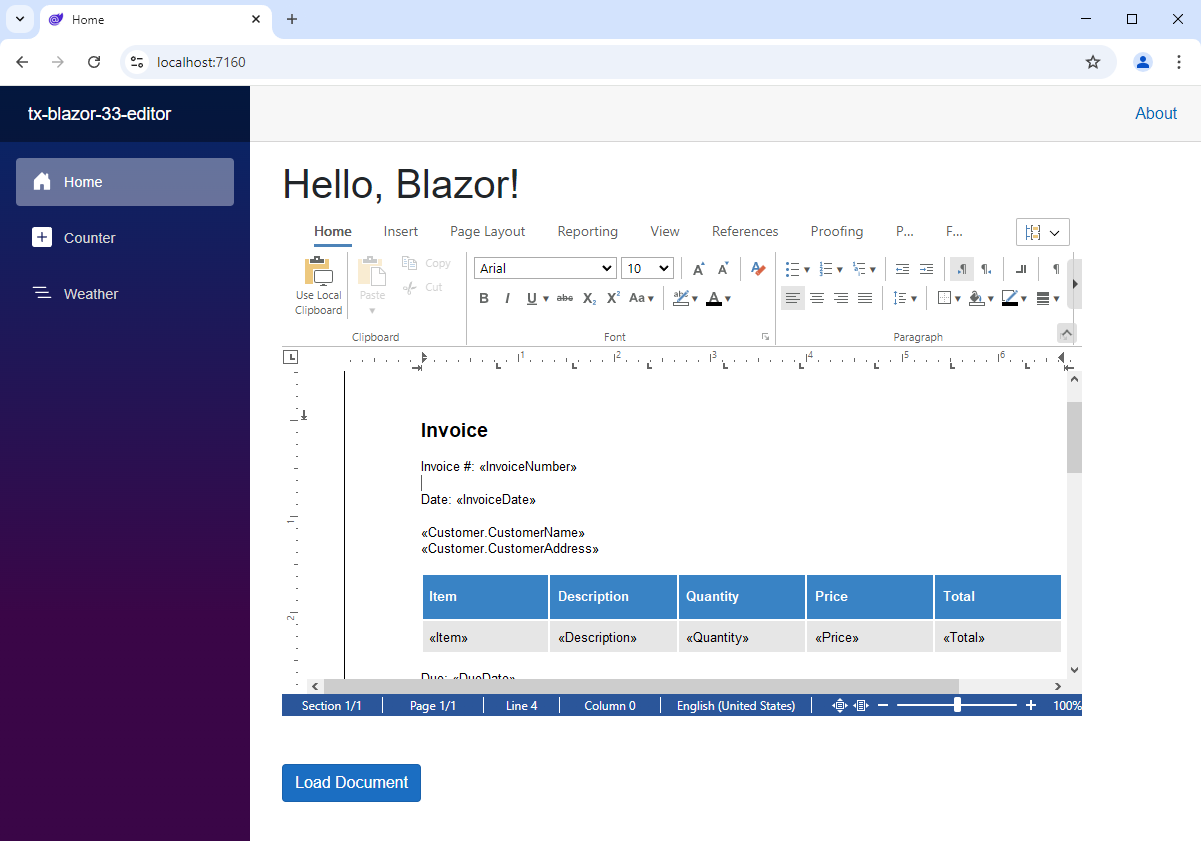 Loading documents with TX Text Control Blazor