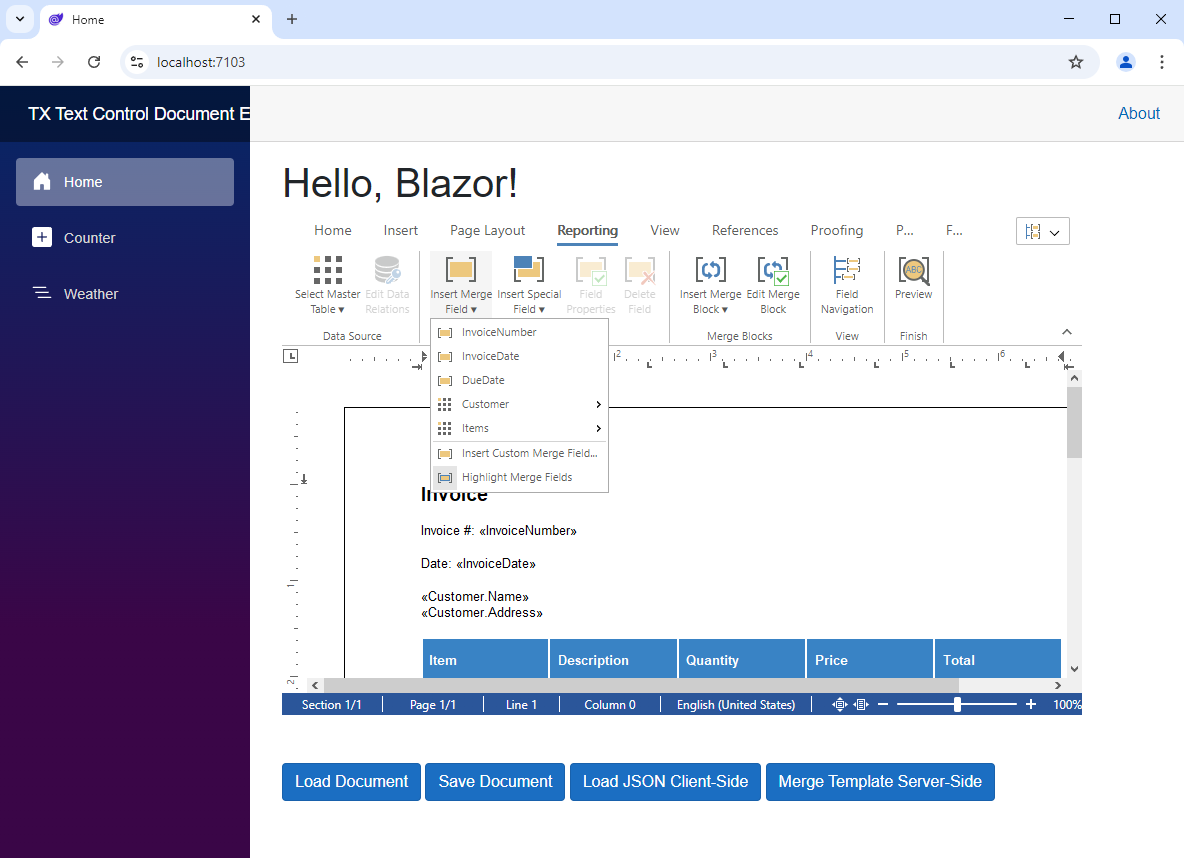 TX Text Control for Blazor
