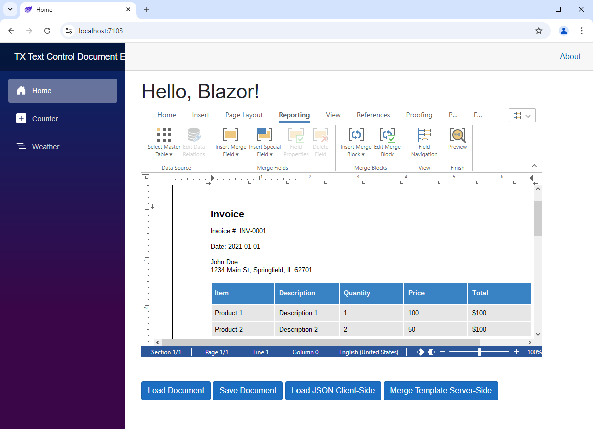 TX Text Control for Blazor