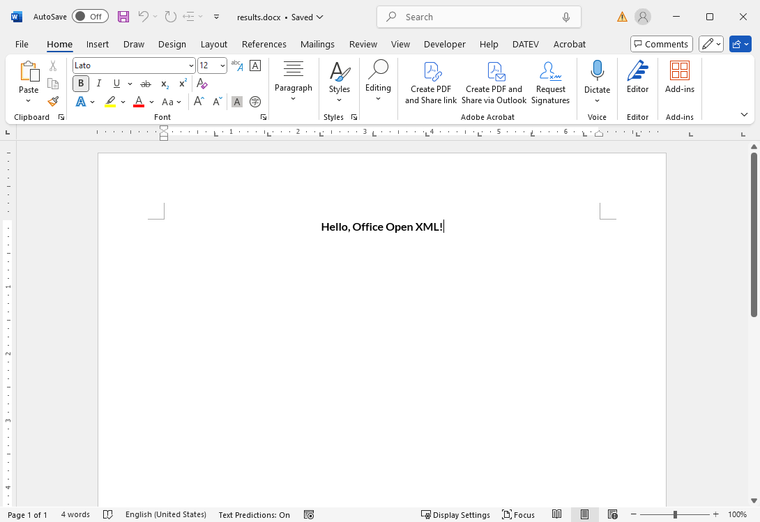 Created document with TX Text Control