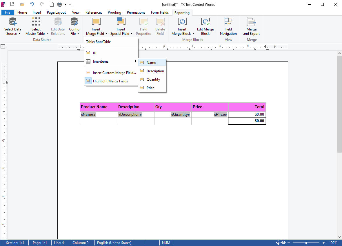 Created document with TX Text Control