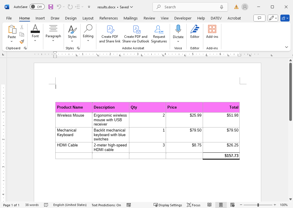 Created document with TX Text Control